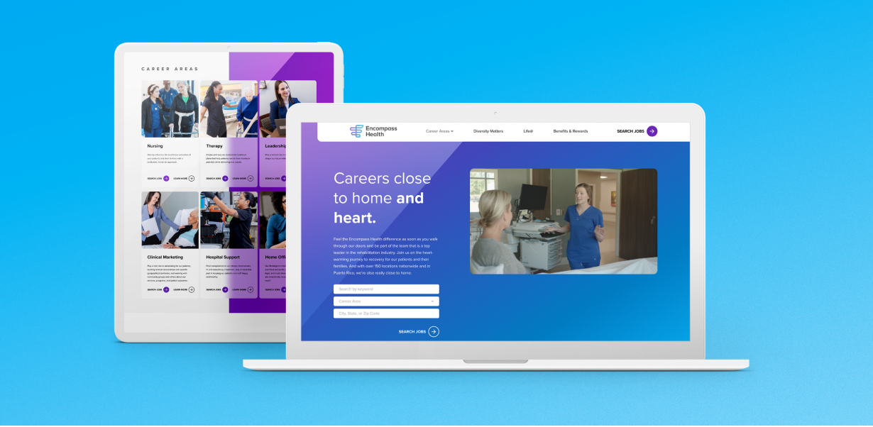 Encompass Health's career site displayed on laptop and ipad