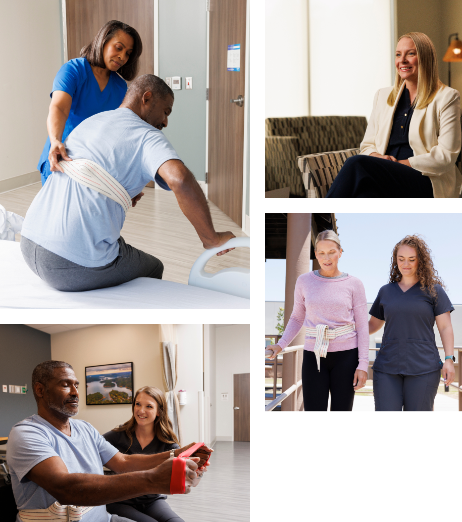 Various images from a photo and video shoot done for Encompass Health by the Appcast Brand and Creative team