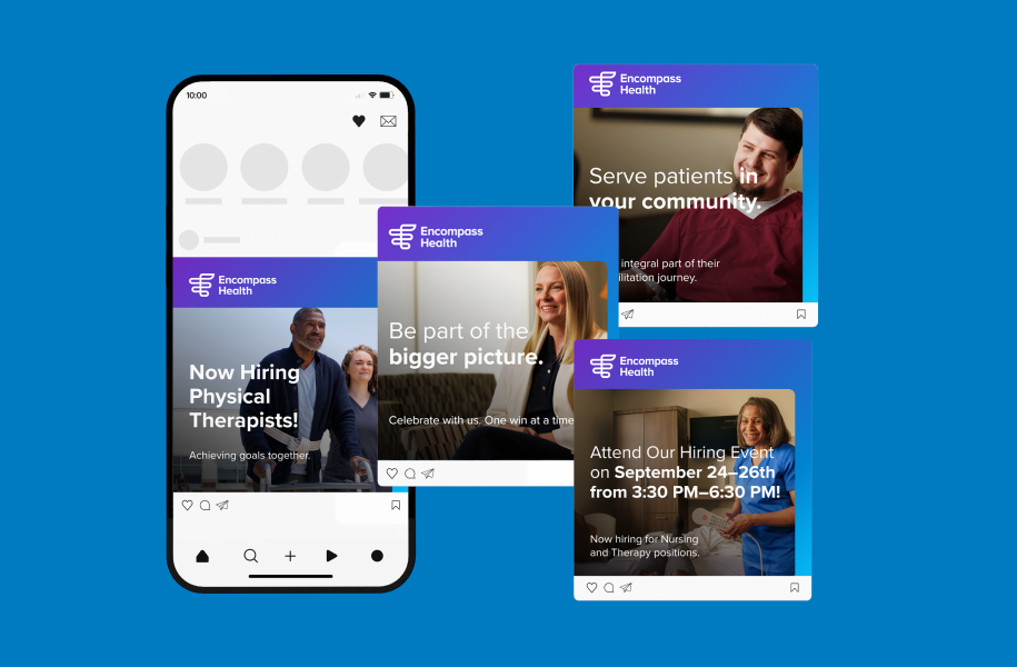 Various Encompass Health social posts created by the Appcast Brand and Creative team