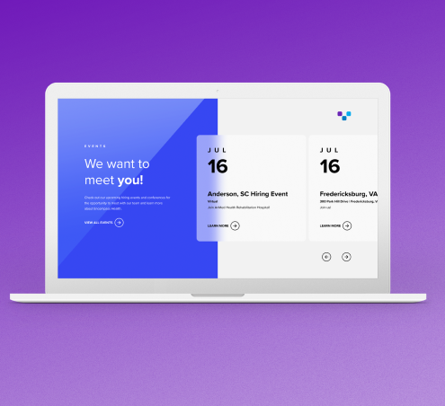 Image of Encompass Health hiring event landing page mocked up on a laptop