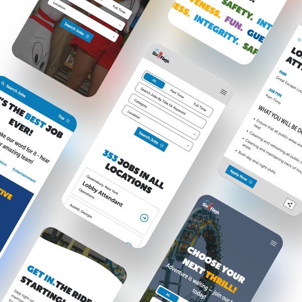 Six Flags career site displayed on mobile screens